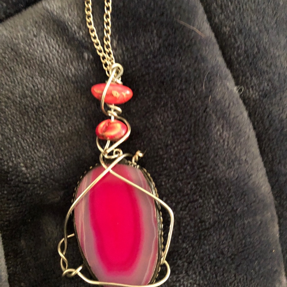 Handmade Wire Wrapped Necklace Pink